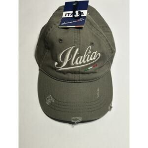 Italia Hat Cap Mens Adults One Size Distressed Olive Green Big Logo New With Tag